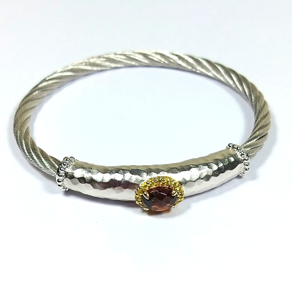 Gabriel & Co Bracelet 925 Sterling Silver Stainless Steel With Garnet Gem Stone